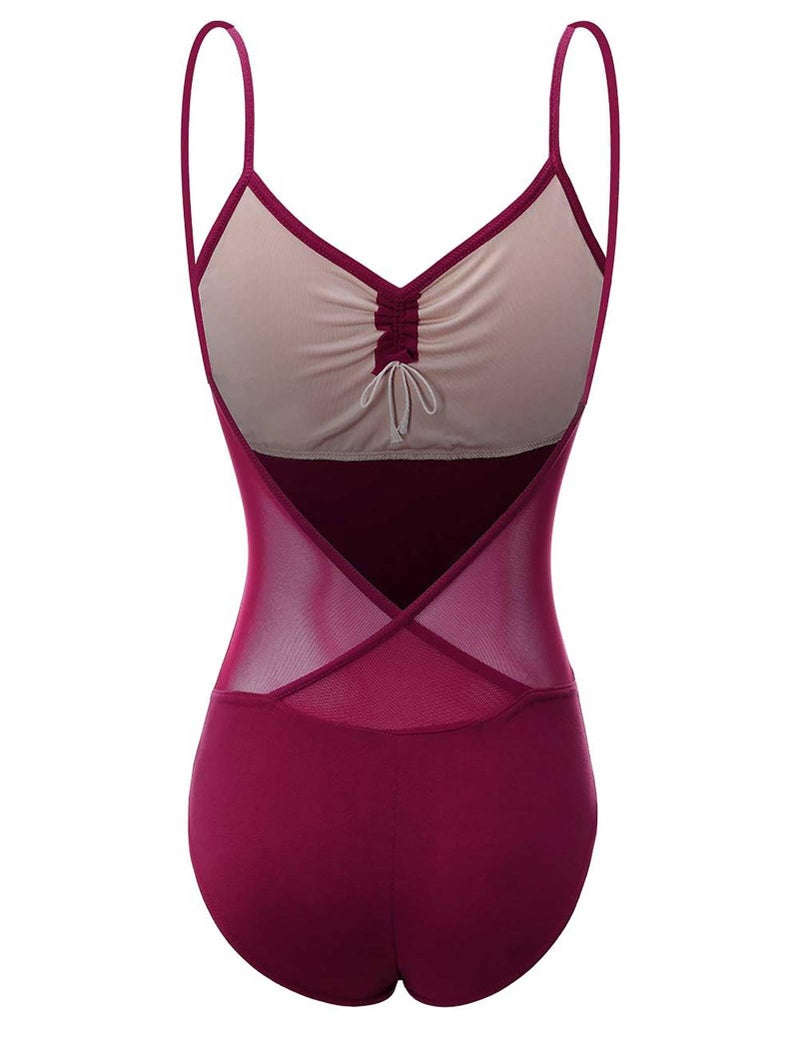 Daydance Burgundy Teen Girl's Ballet Leotards Camisole Dance Wear with Mesh V-Back - Image 2
